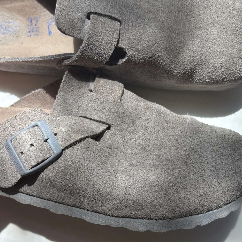 Birkenstock Boston Gray Suede Clogs - Picture 2 of 8